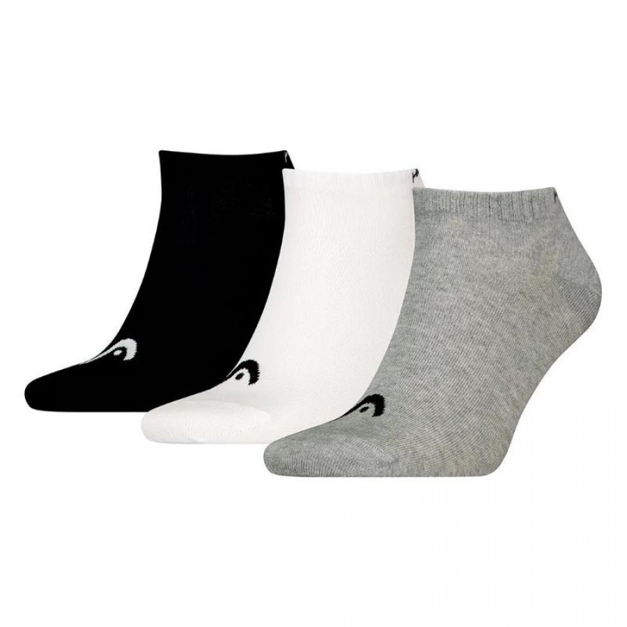 Calcetines Head All Sports Sneaker Negro Blanco Gris 3 Pares