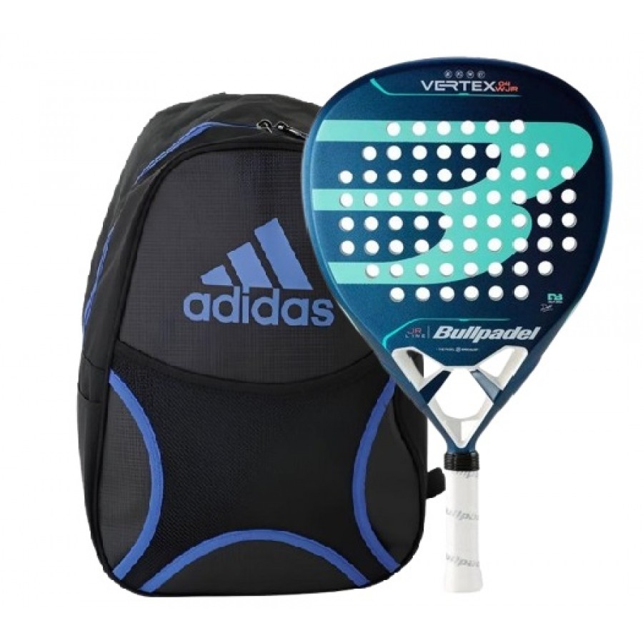 Pala Bullpadel Delfi Brea Vertex Woman Junior 2024 y Mochila Adidas Azul